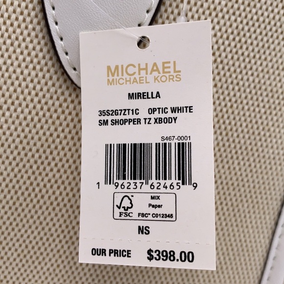 Michael Kors Mirella Small Shopper Top Zip Crossbody Bag Optic White MK NWT - Picture 16 of 16